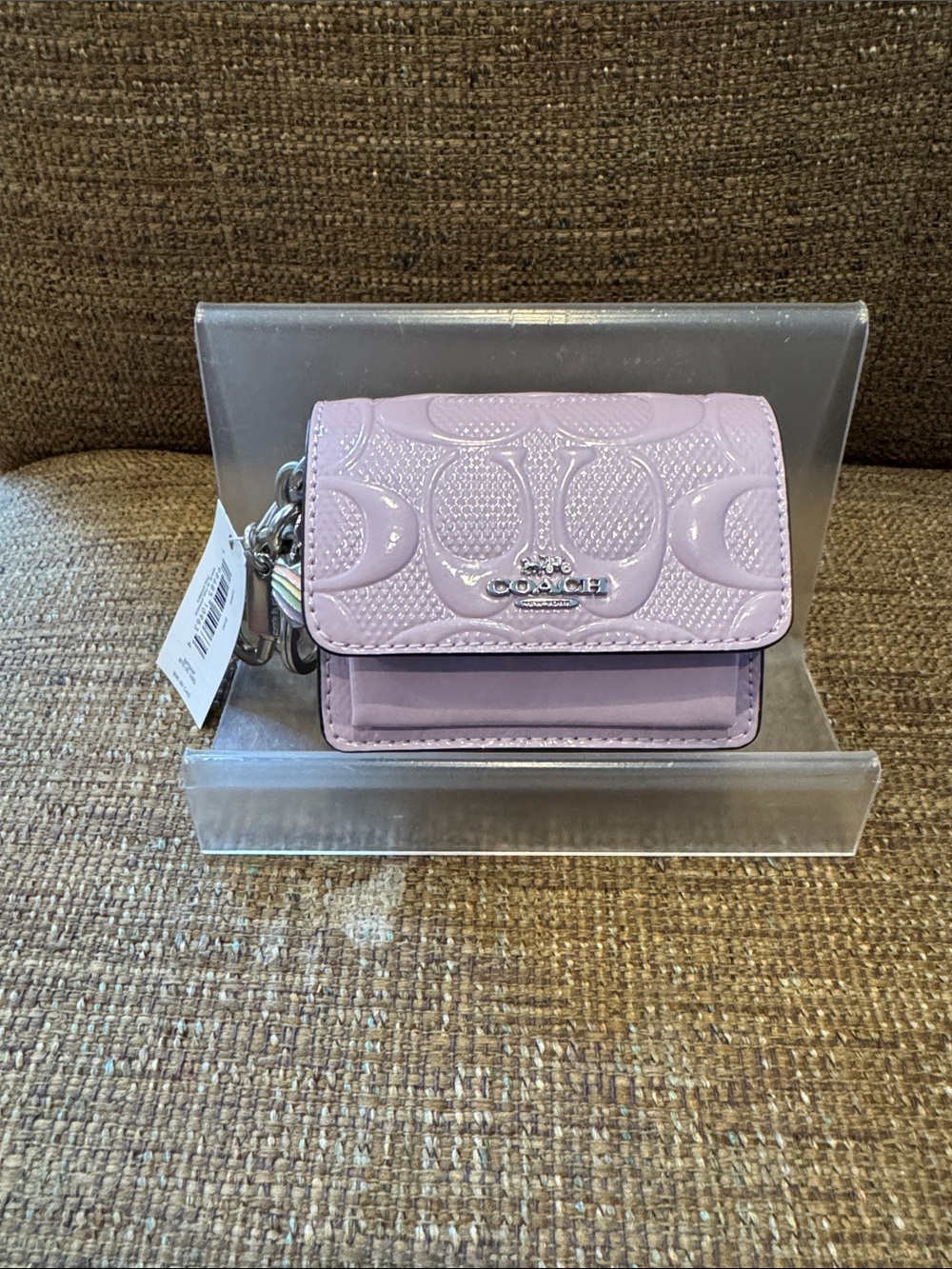 Coach klare mini patent leather lavender purple bag charm NWT